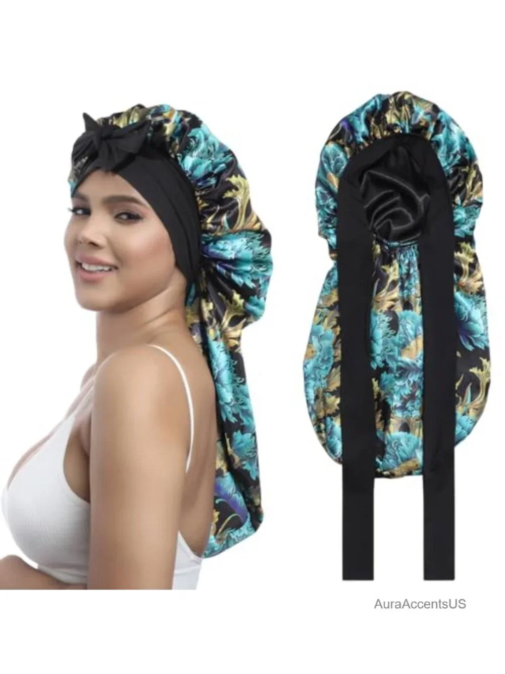Double Layer Satin Bonnet for Braids Sleep Cap with Tie Band